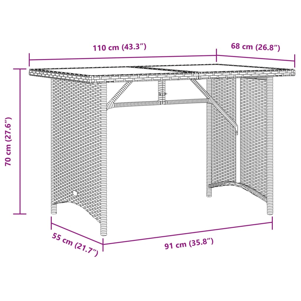 bézs polyrattan falapos kerti asztal 110x68x70 cm