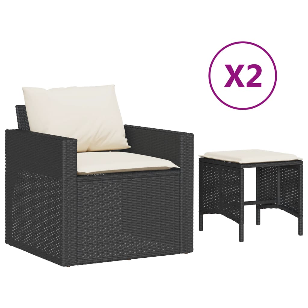 4 részes fekete polyrattan kerti ülőgarnitúra párnákkal