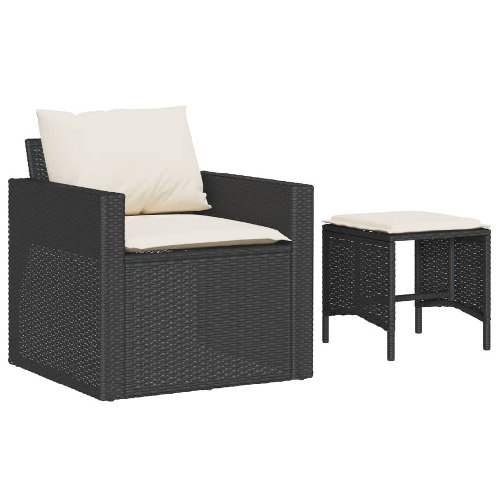 4 részes fekete polyrattan kerti ülőgarnitúra párnákkal