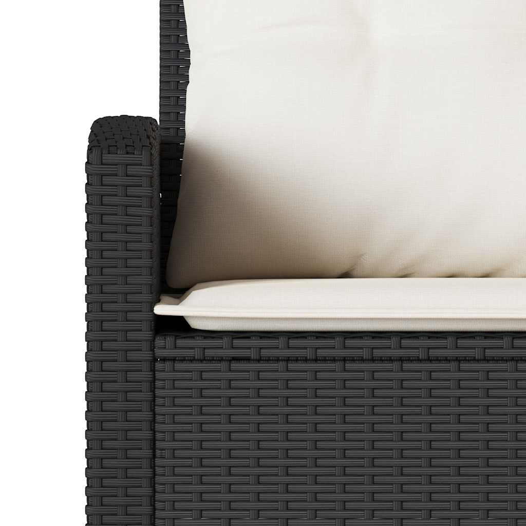 fekete polyrattan L-alakú kanapé párnákkal