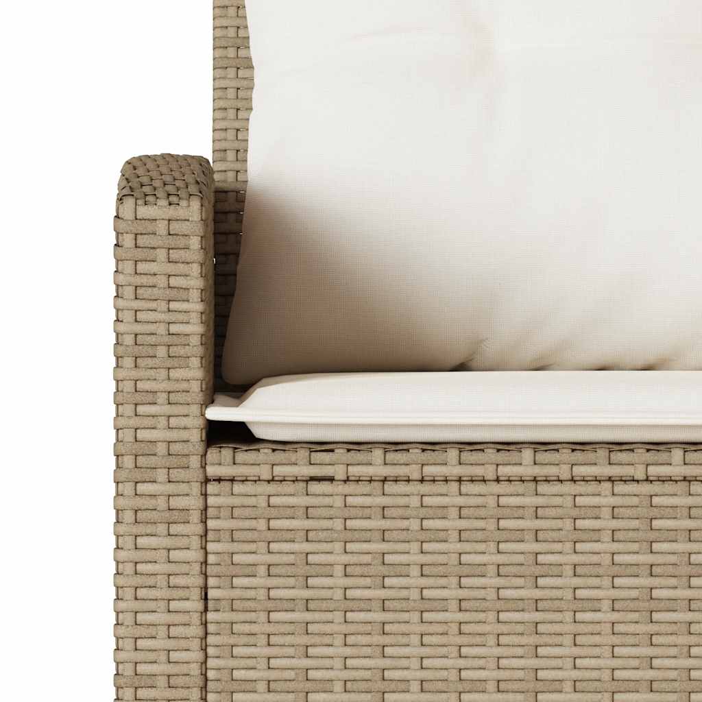 bézs színű L alakú polyrattan kanapé párnákkal