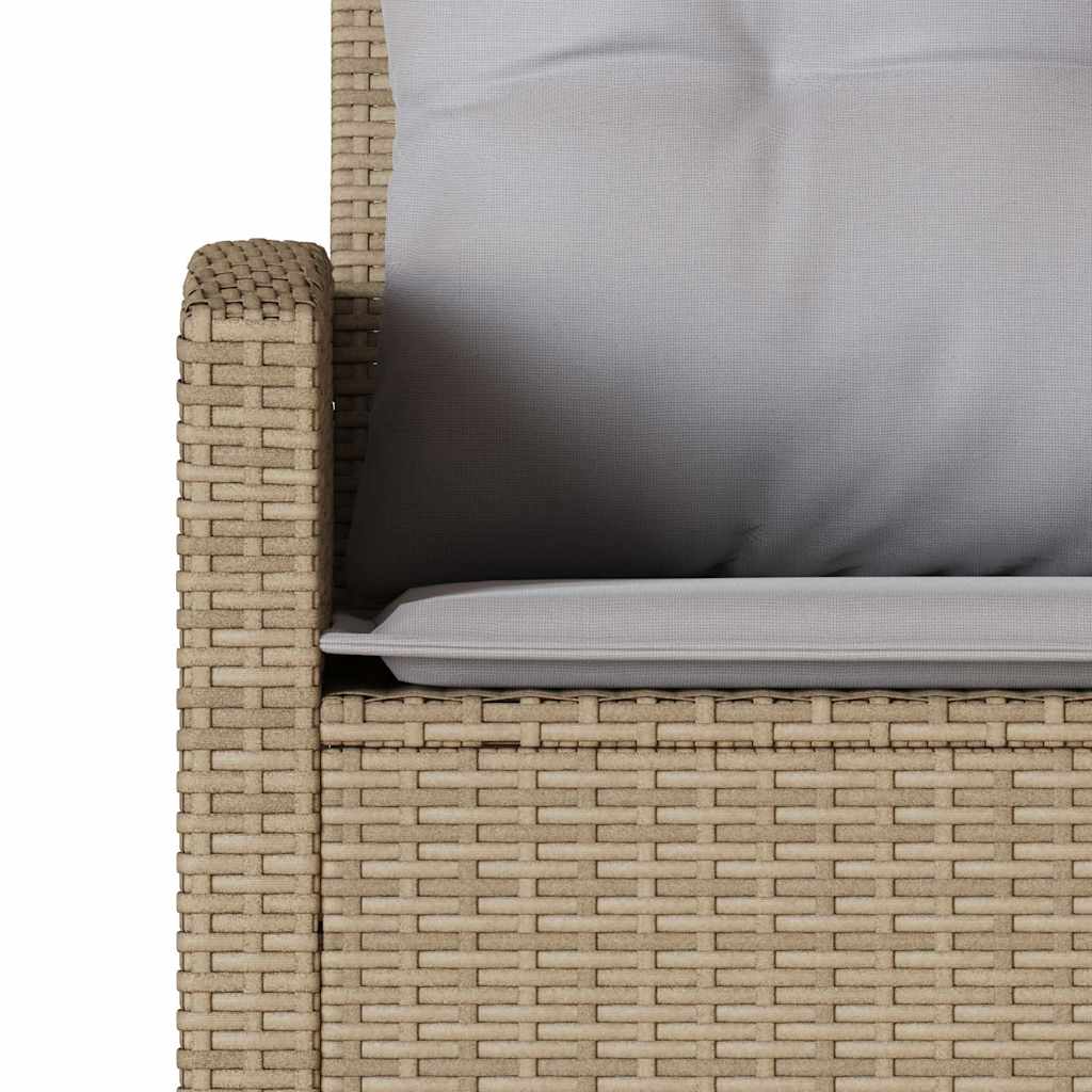 bézs színű L alakú polyrattan kanapé párnákkal