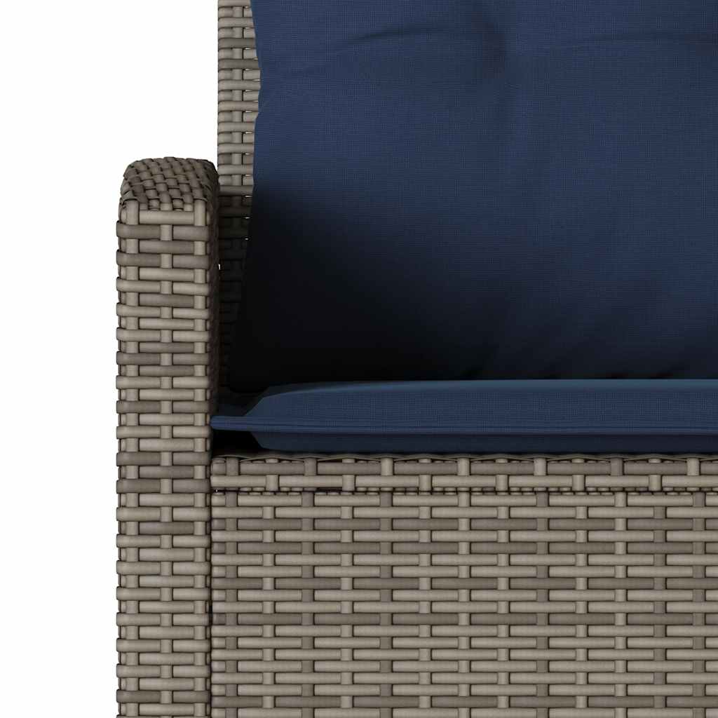 szürke polyrattan L-alakú kanapé párnákkal