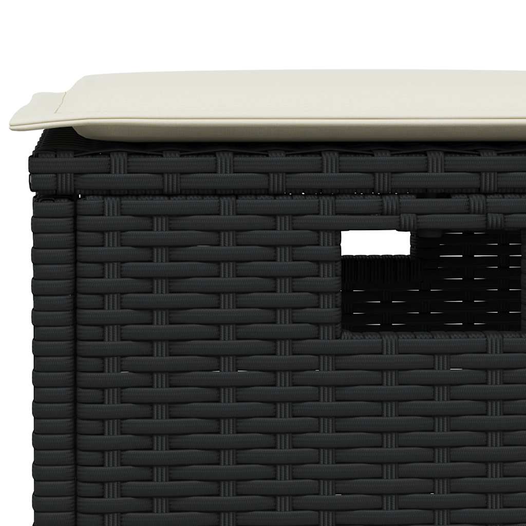 5 db fekete polyrattan kerti étkezőgarnitúra párnákkal