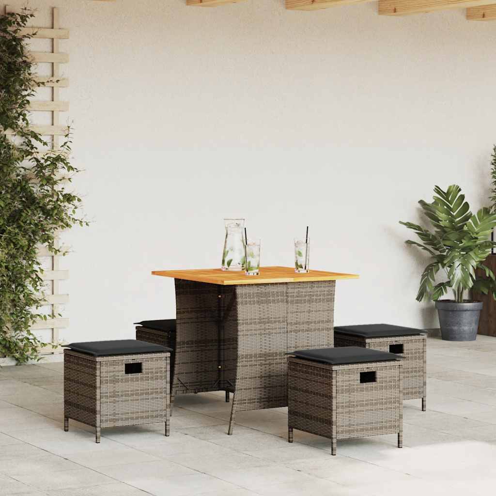 5 db szürke polyrattan kerti étkezőgarnitúra párnákkal