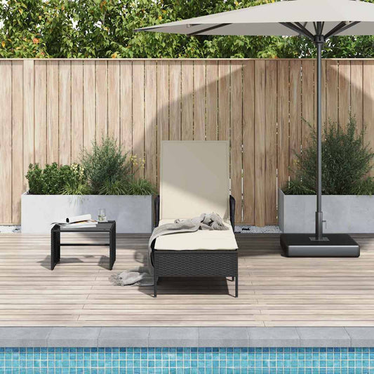 Napozó Fekete és krémfehér 55 x 200 x 92 cm polirattan