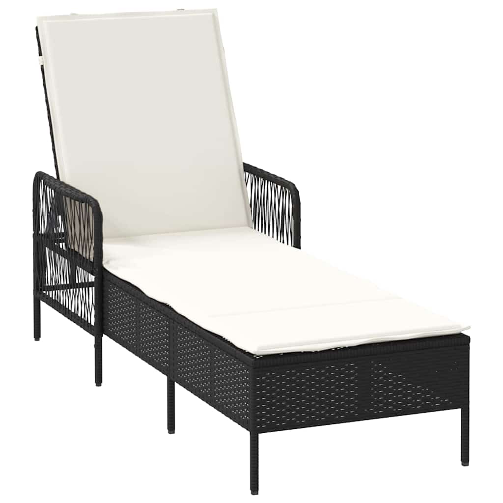 Napozó 3 pcs Fekete és krémfehér 55 x 200 x 92 cm polirattan