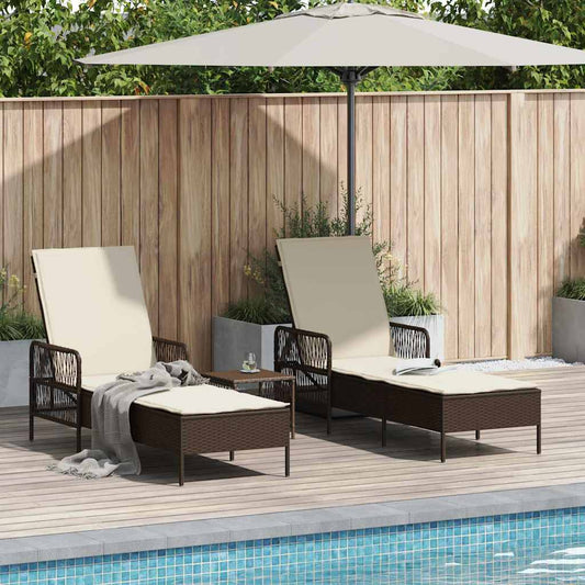 Napozó 3 pcs Barna és Krémfehér 200 x 55 x 92 cm polirattan