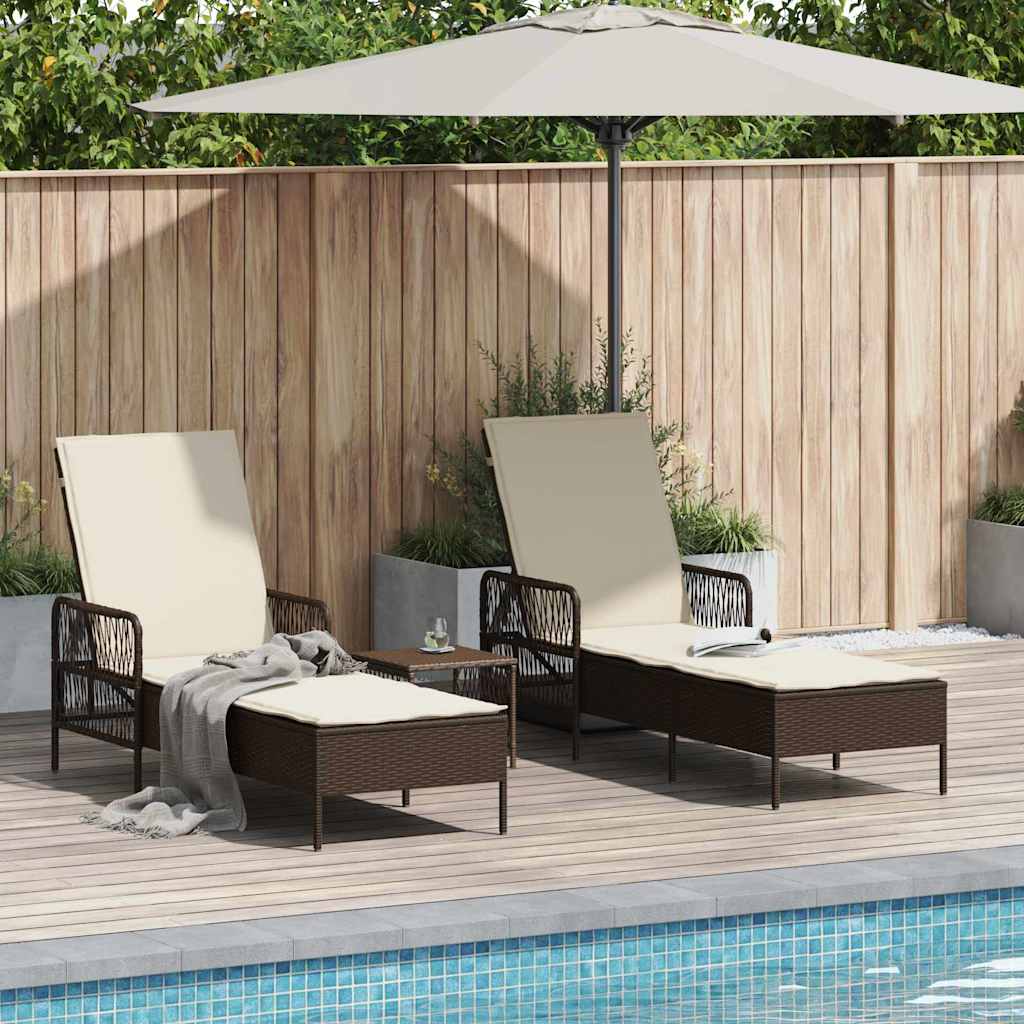 Napozó 3 pcs Barna és Krémfehér 200 x 55 x 92 cm polirattan
