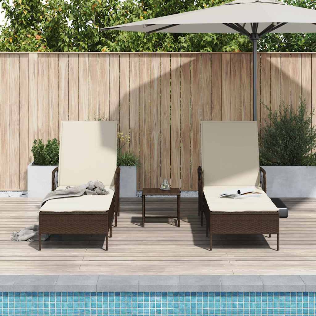 Napozó 3 pcs Barna és Krémfehér 200 x 55 x 92 cm polirattan
