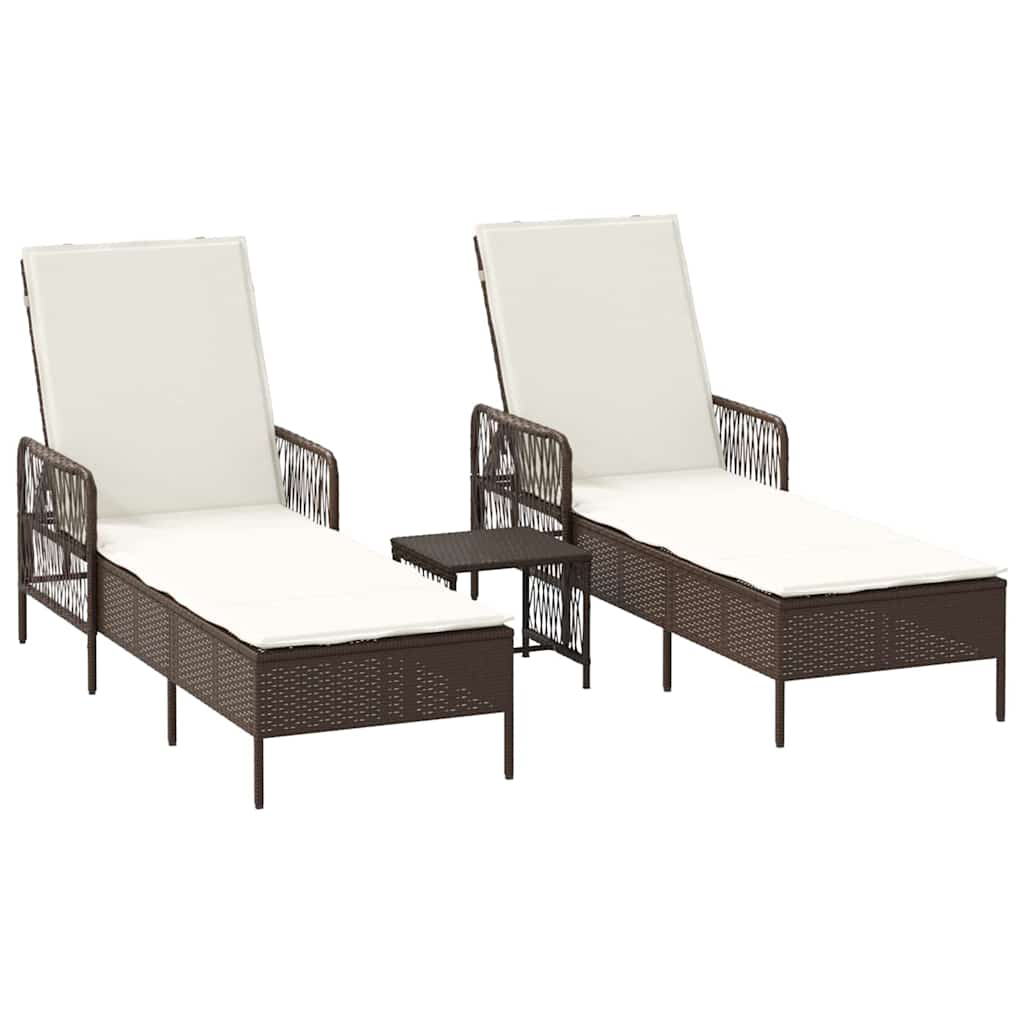 Napozó 3 pcs Barna és Krémfehér 200 x 55 x 92 cm polirattan