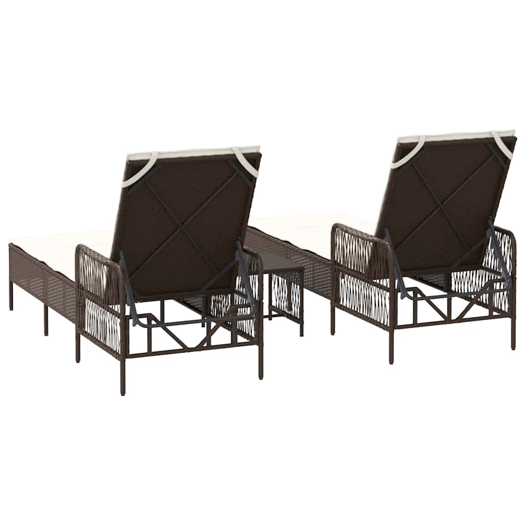 Napozó 3 pcs Barna és Krémfehér 200 x 55 x 92 cm polirattan