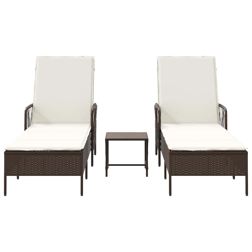 Napozó 3 pcs Barna és Krémfehér 200 x 55 x 92 cm polirattan