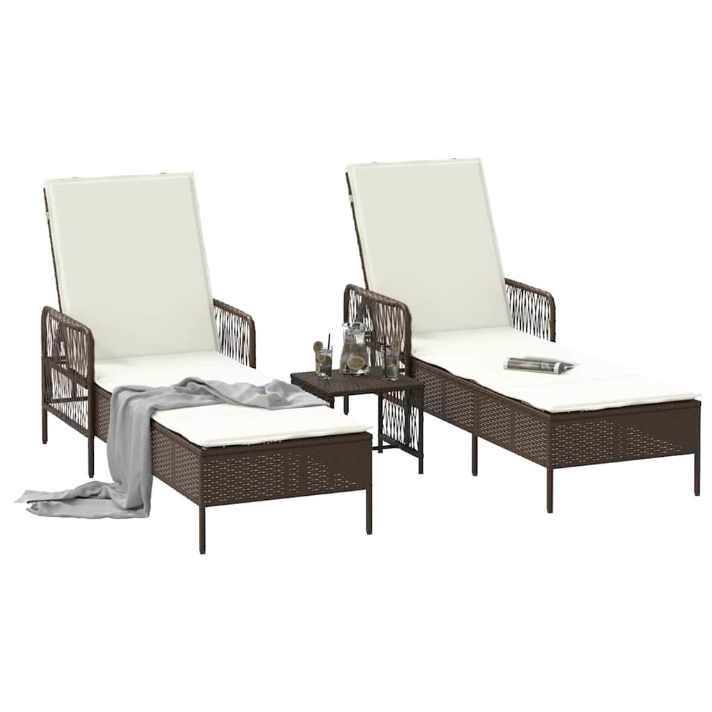 Napozó 3 pcs Barna és Krémfehér 200 x 55 x 92 cm polirattan