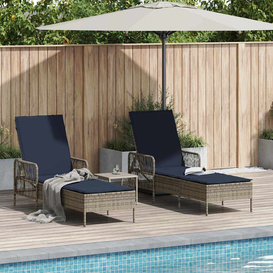 Napozó 3 pcs Szürke és sötétkék 200 x 55 x 92 cm polirattan