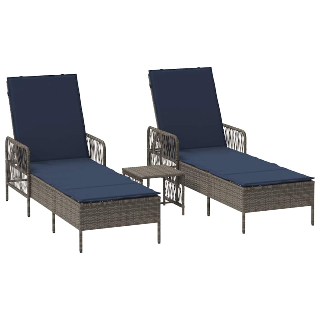 Napozó 3 pcs Szürke és sötétkék 200 x 55 x 92 cm polirattan