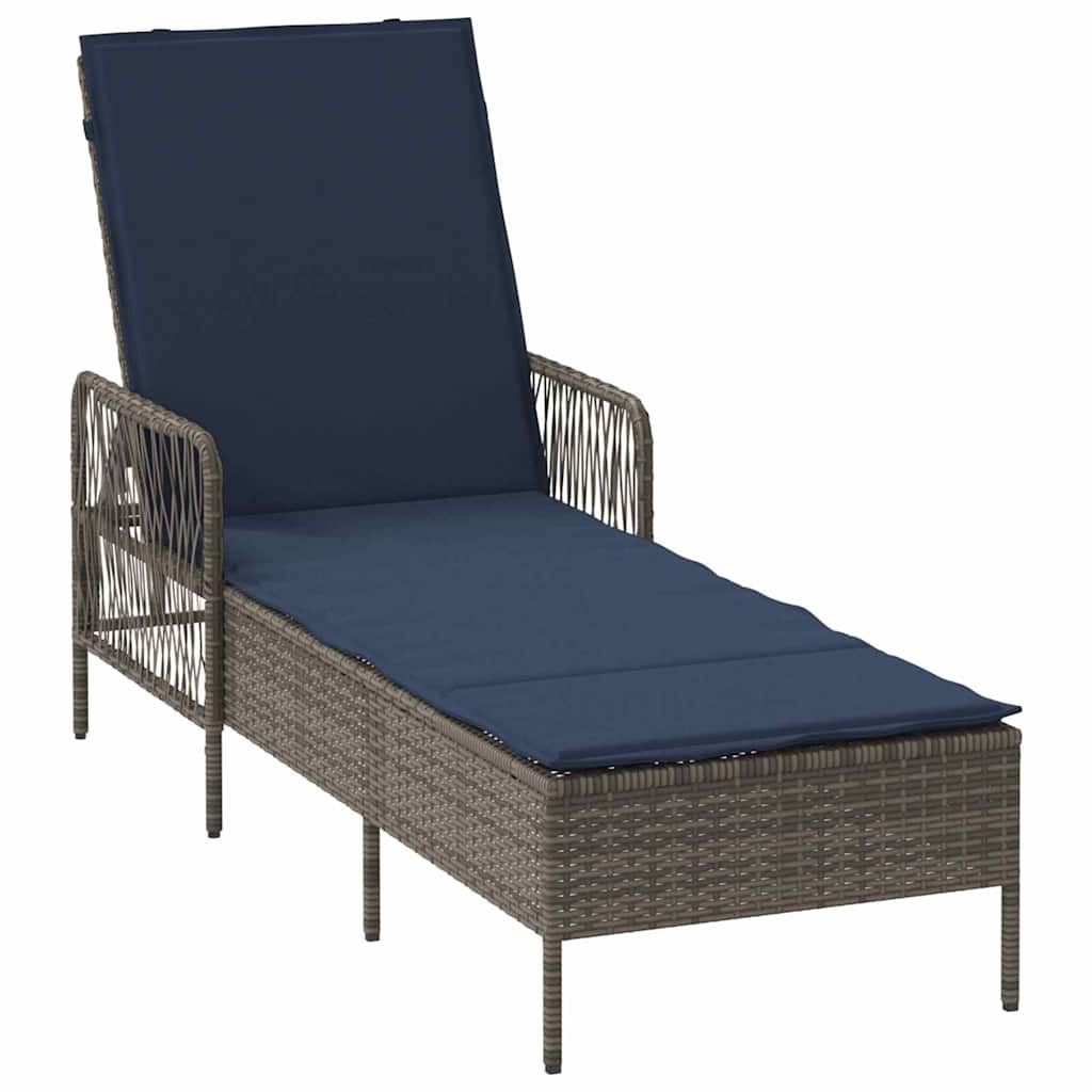 Napozó 3 pcs Szürke és sötétkék 200 x 55 x 92 cm polirattan