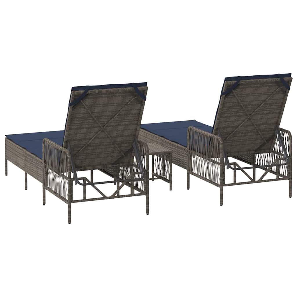 Napozó 3 pcs Szürke és sötétkék 200 x 55 x 92 cm polirattan