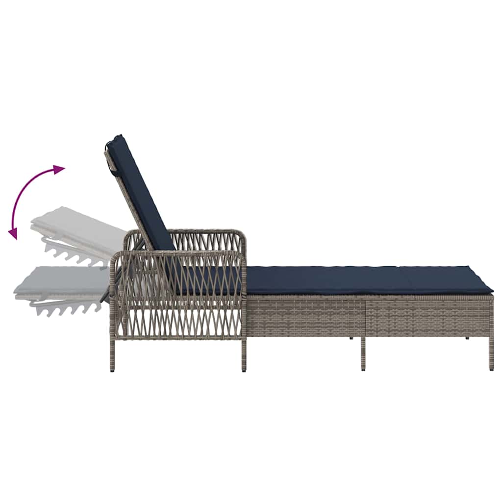 Napozó 3 pcs Szürke és sötétkék 200 x 55 x 92 cm polirattan