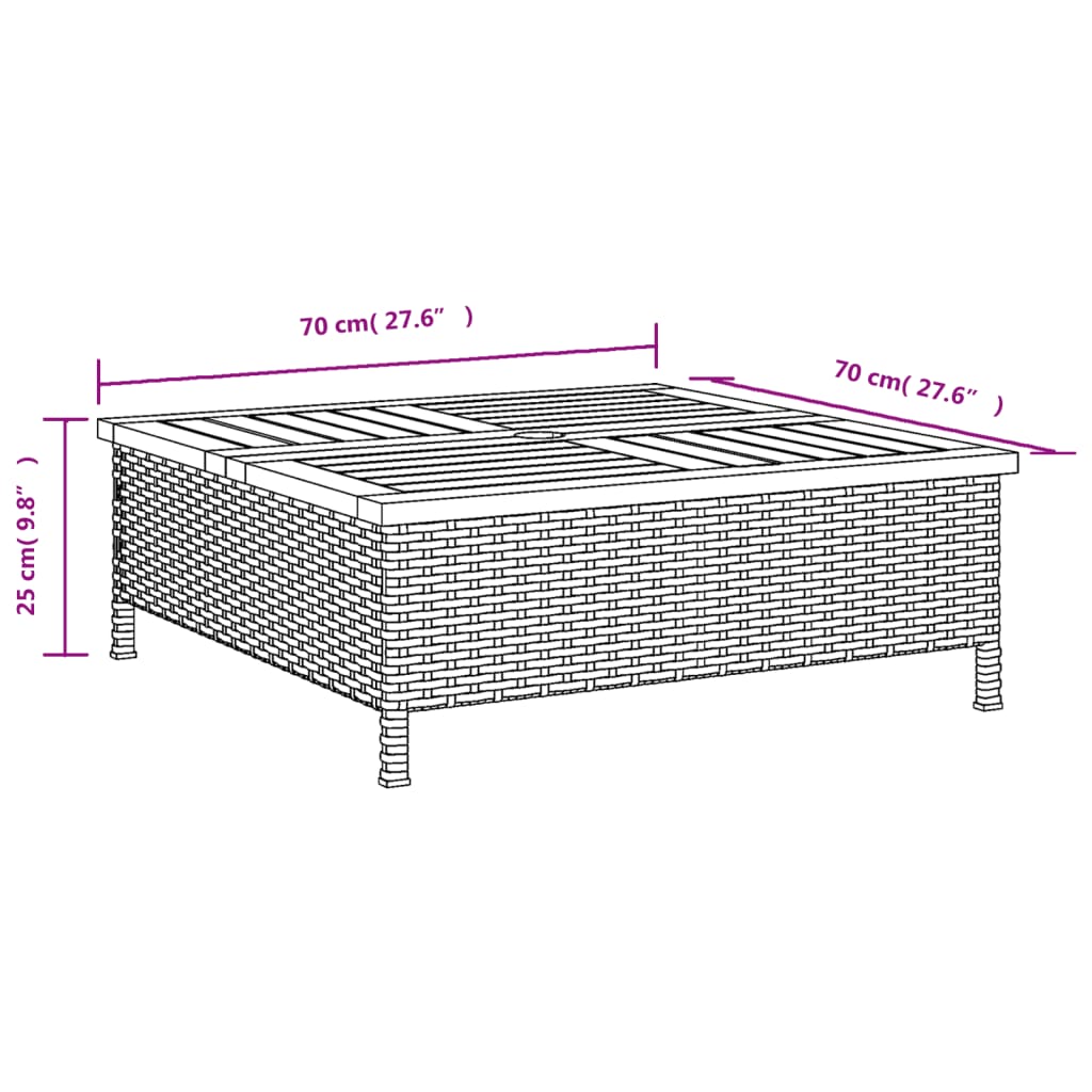 bézs polyrattan és akácfa napernyőtalp-burkolat 70 x 70 x 25 cm