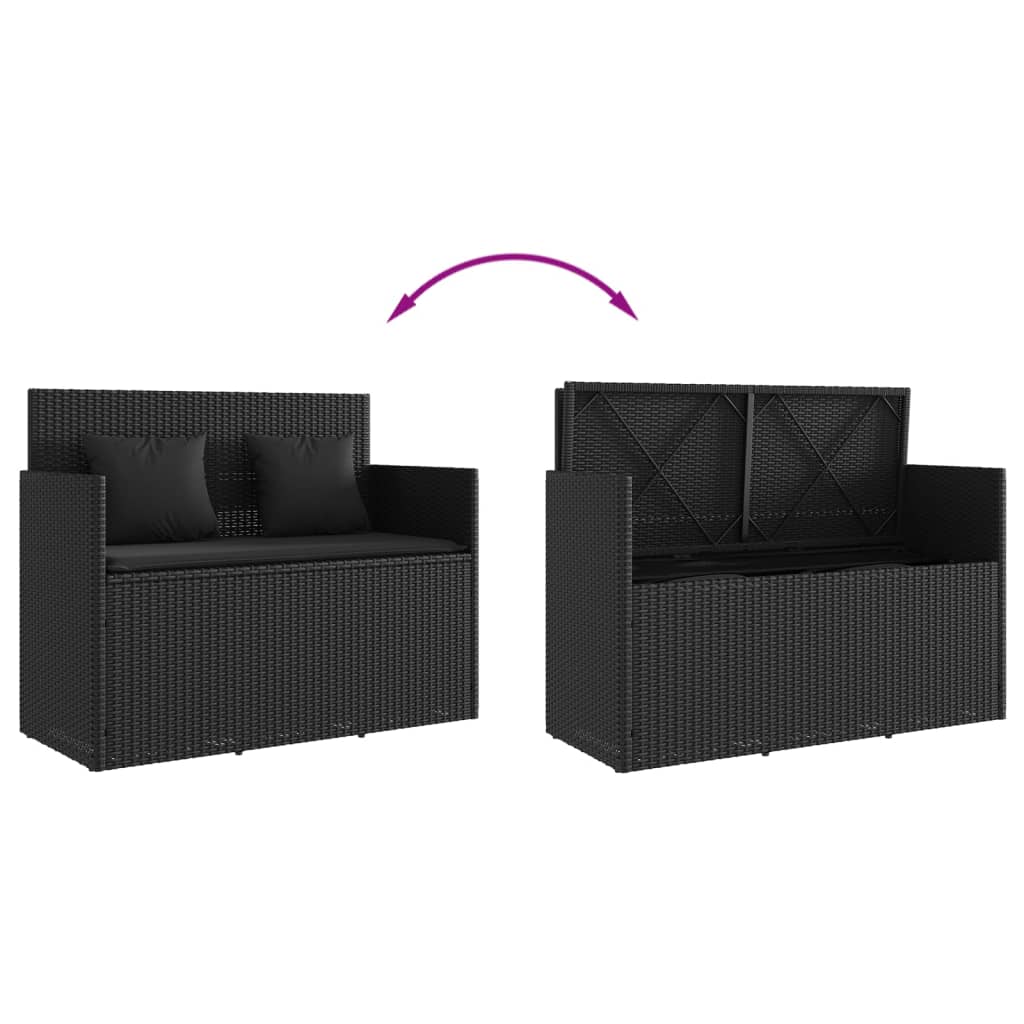 fekete polyrattan kerti pad párnával