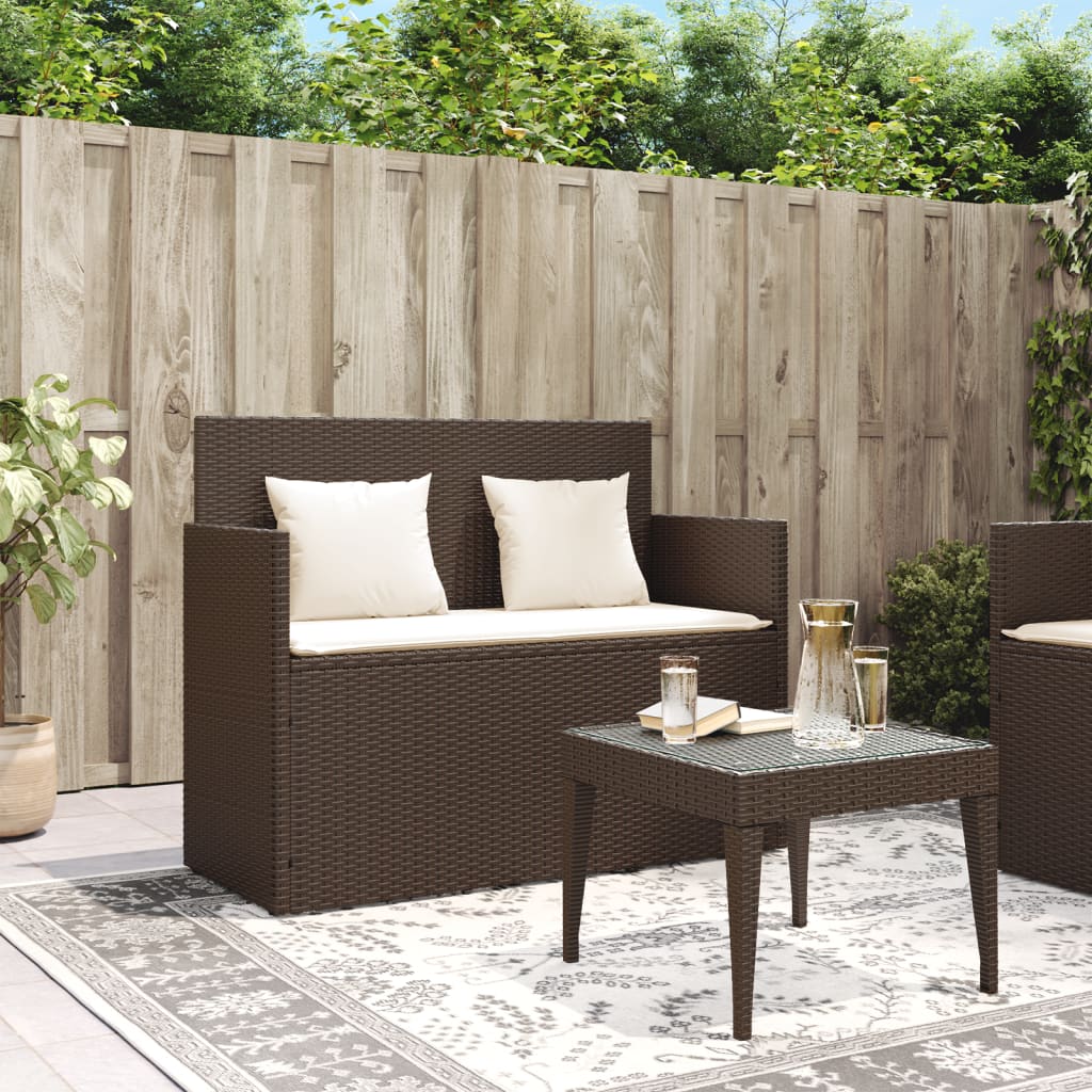 barna polyrattan kerti pad párnákkal