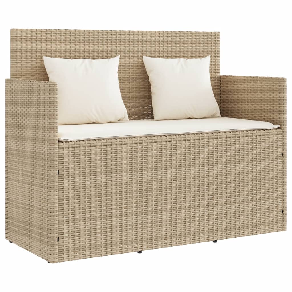 bézs polyrattan kerti pad párnákkal