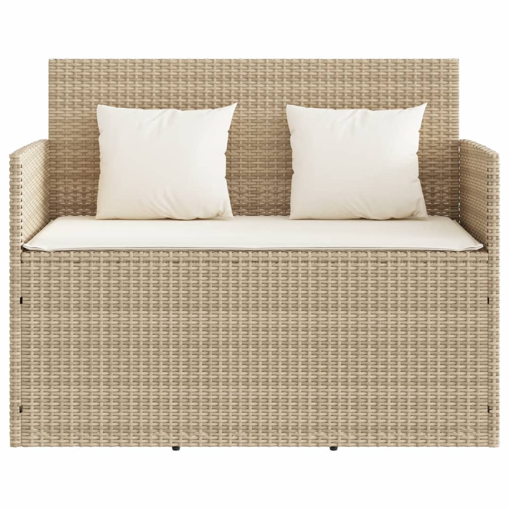 bézs polyrattan kerti pad párnákkal