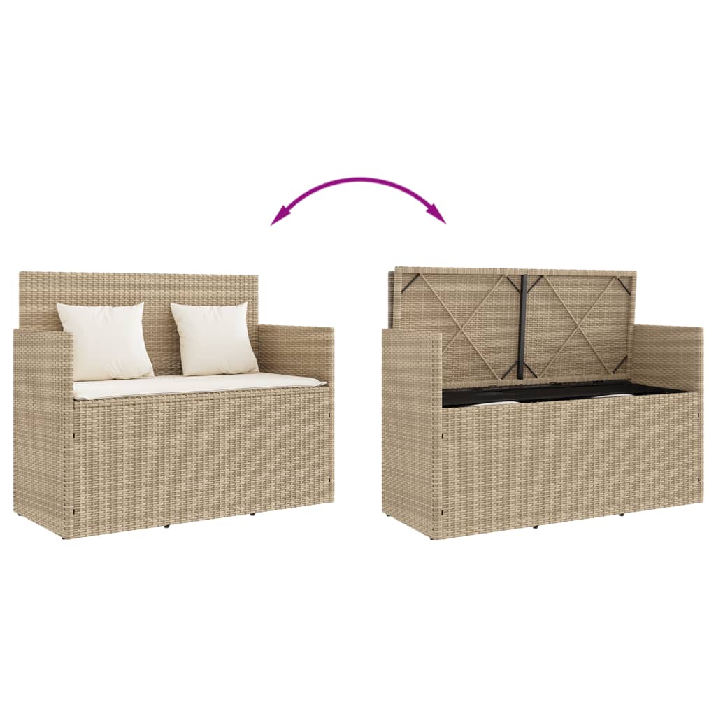 bézs polyrattan kerti pad párnákkal