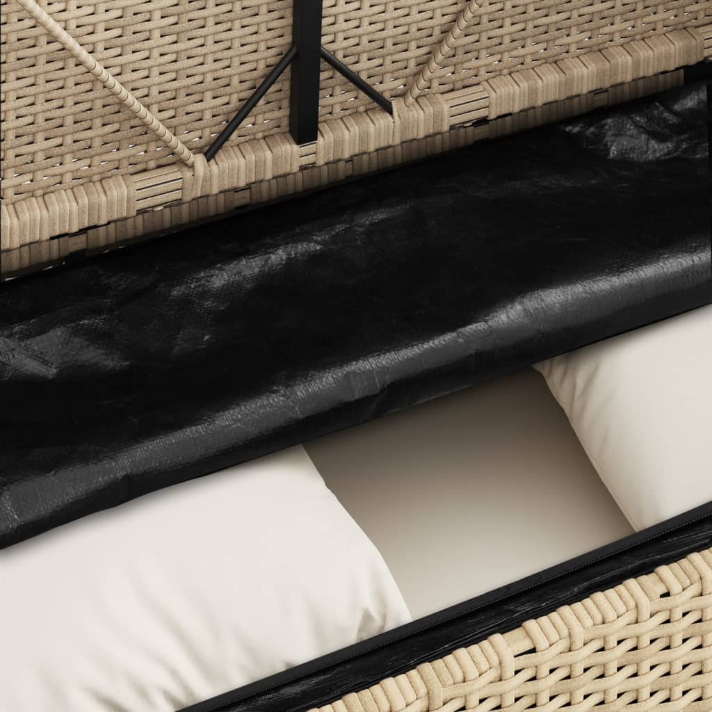 bézs polyrattan kerti pad párnákkal