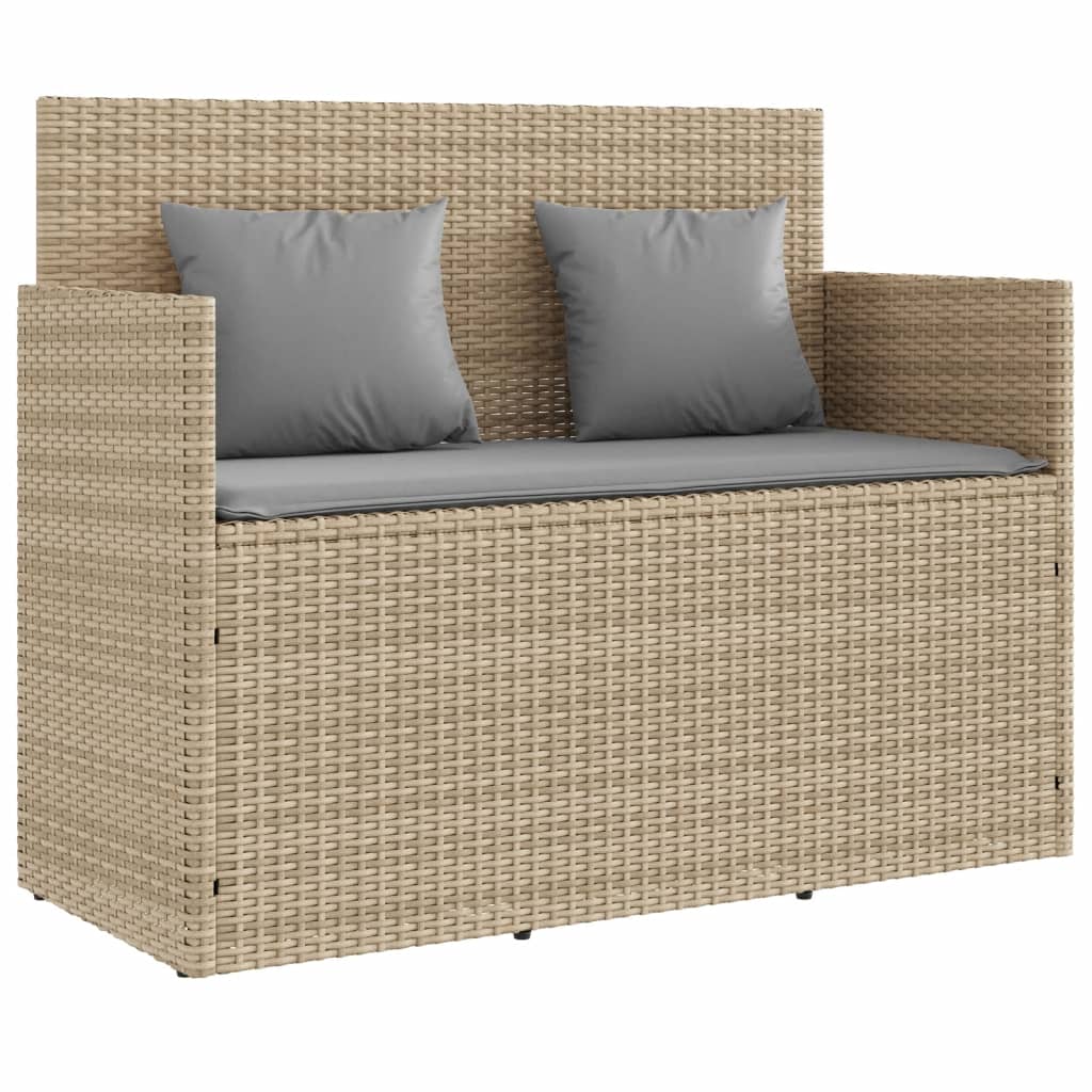 bézs polyrattan kerti pad párnákkal