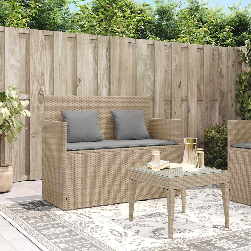 bézs polyrattan kerti pad párnákkal