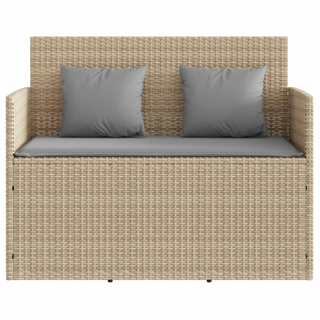 bézs polyrattan kerti pad párnákkal