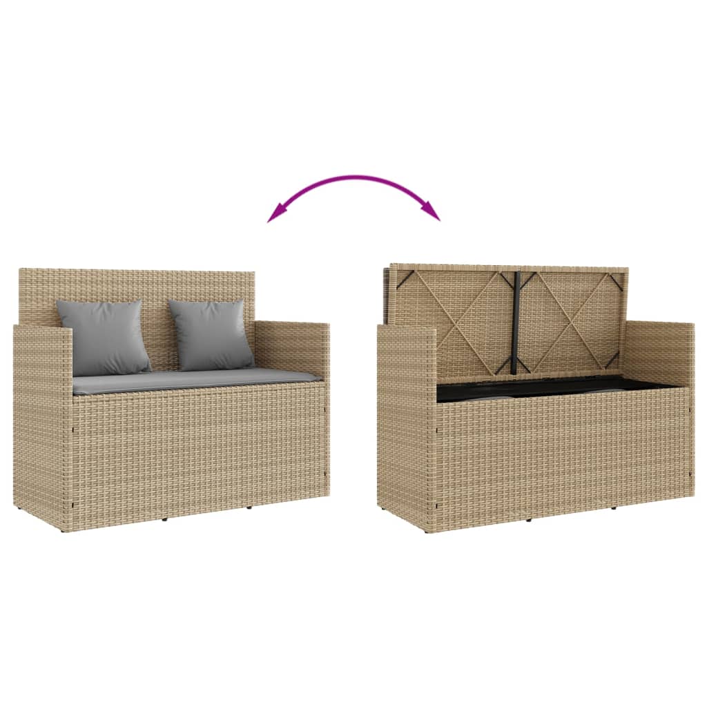 bézs polyrattan kerti pad párnákkal