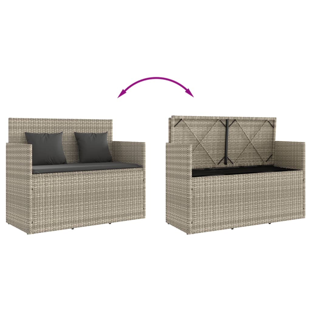 világosszürke polyrattan kerti pad párnákkal