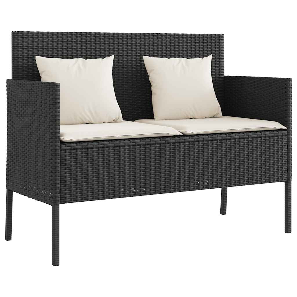 fekete polyrattan kerti pad párnával