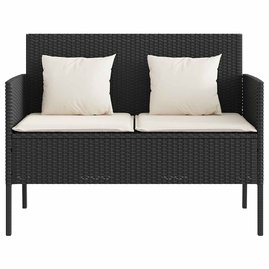 fekete polyrattan kerti pad párnával
