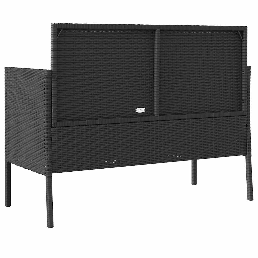 fekete polyrattan kerti pad párnával