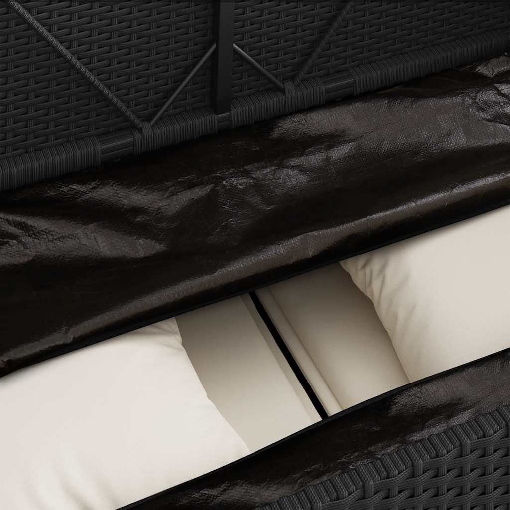 fekete polyrattan kerti pad párnával