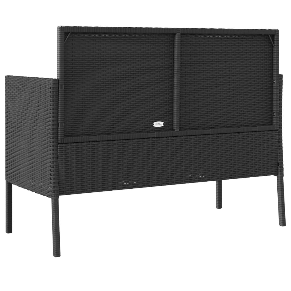 fekete polyrattan kerti pad párnával