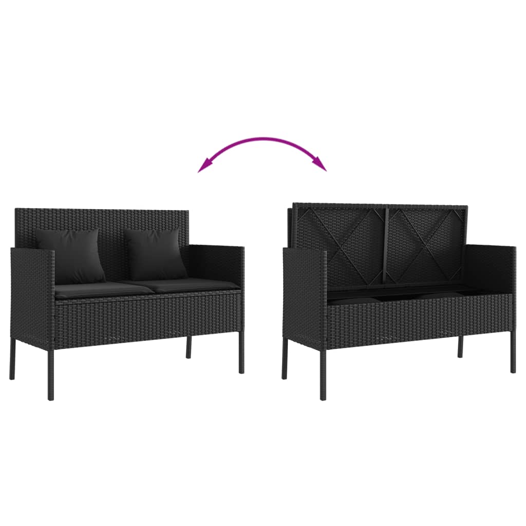 fekete polyrattan kerti pad párnával