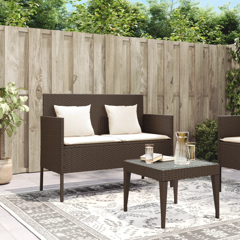 barna polyrattan kerti pad párnákkal