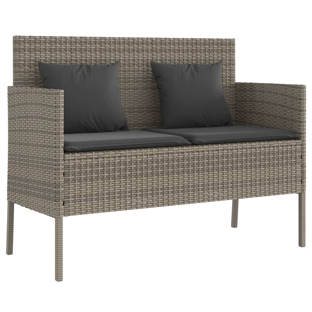 szürke polyrattan akácfa kerti pad párnával