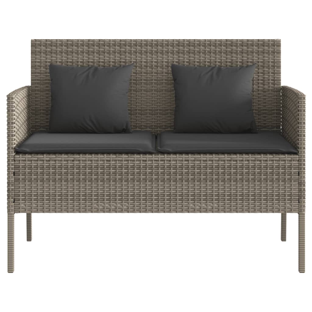 szürke polyrattan akácfa kerti pad párnával