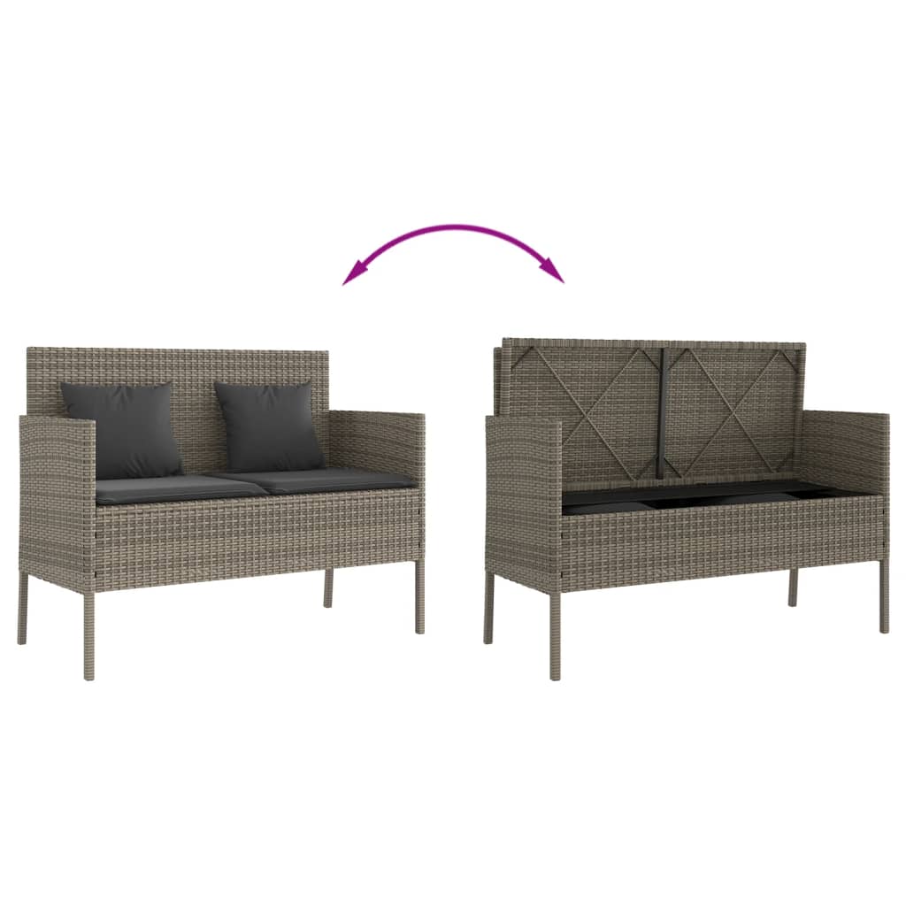 szürke polyrattan akácfa kerti pad párnával