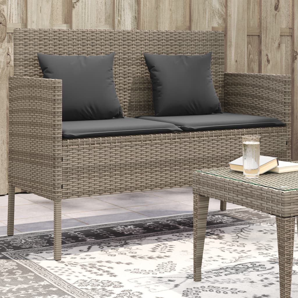 szürke polyrattan akácfa kerti pad párnával
