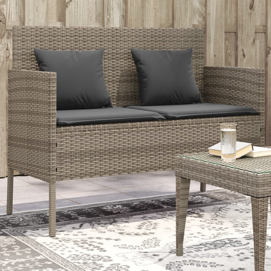 szürke polyrattan akácfa kerti pad párnával