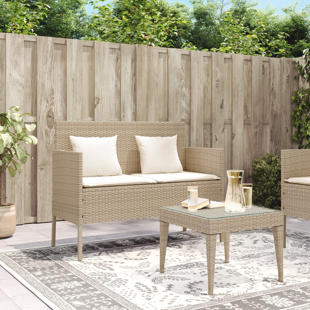 bézs polyrattan kerti pad párnákkal