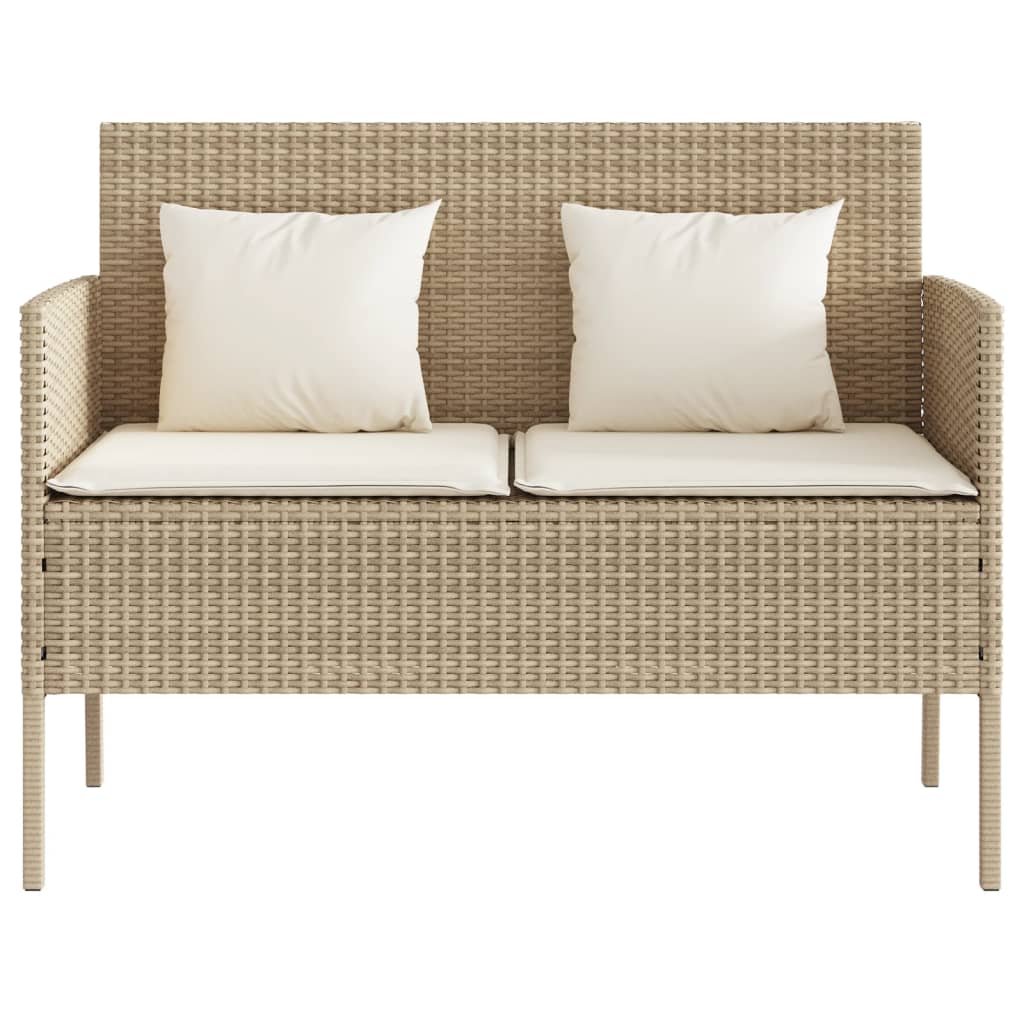 bézs polyrattan kerti pad párnákkal
