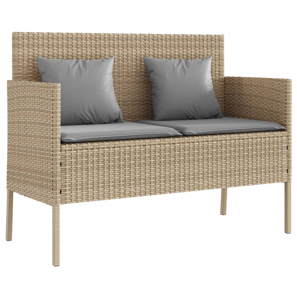 bézs polyrattan kerti pad párnákkal